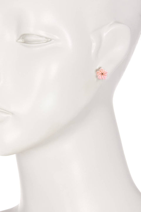 Sterling Silver & Mother Of Pearl Flower Post Earrings - SS