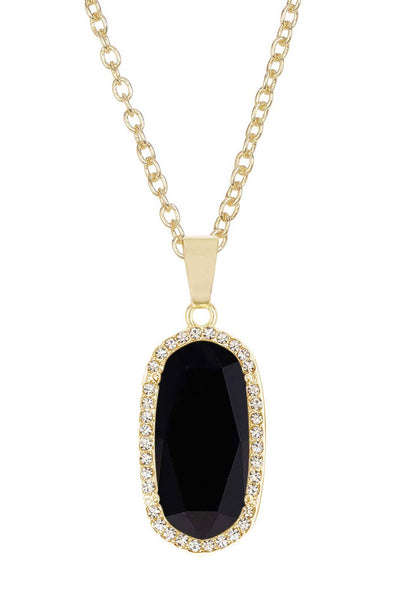 Black Onyx Halo Pendant Necklace - GF