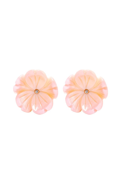 Sterling Silver & Mother Of Pearl Flower Post Earrings - SS