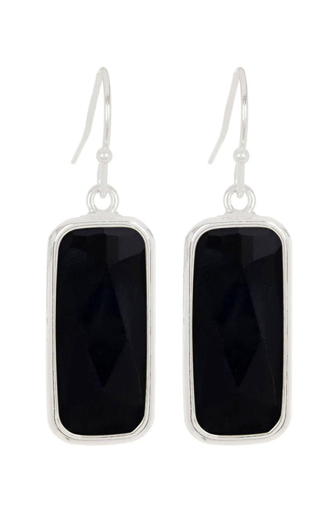 Black Onyx Rectangle Drop Earrings - SF