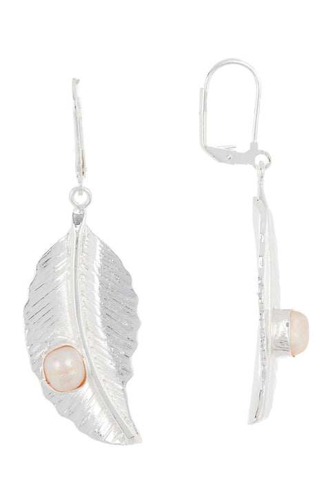 Cultured Pearl Leaf Drop Earrings - SF