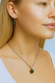 Sterling Silver Natural Hetian Jade Bead Earrings - SS