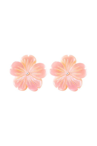 Sterling Silver & Mother Of Pearl Flower Post Earrings - SS
