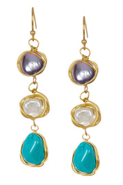 Turquoise & Freshwater Pearl Drop Earrings - BR