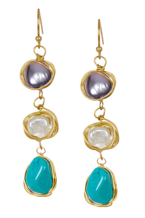 Turquoise & Freshwater Pearl Drop Earrings - BR