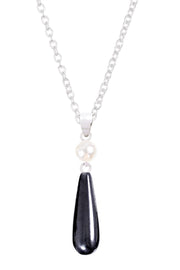 Hematite & Faux Pearl Pendant Necklace - SF