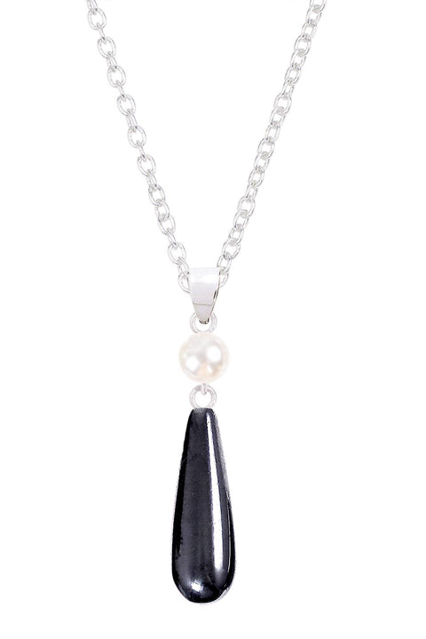 Hematite & Faux Pearl Pendant Necklace - SF