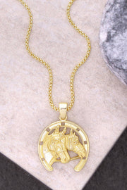 Horses Drop Pendant Necklace - GF