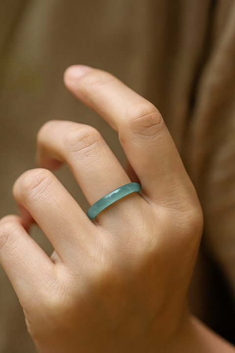 Ice Blue Natural Jade Ring