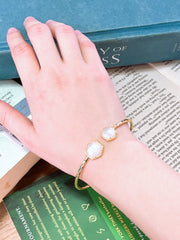 Mother Of Pearl Quartz Hexagon Cuff Bracelet - GF