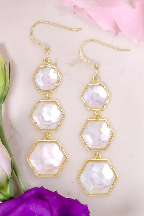 Mother Of Pearl Quartz Drop Earrings - GF