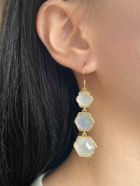 Mother Of Pearl Quartz Drop Earrings - GF