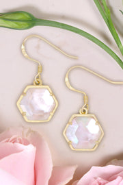 Mother Of Pearl Hexagon Drop Earrings - GF