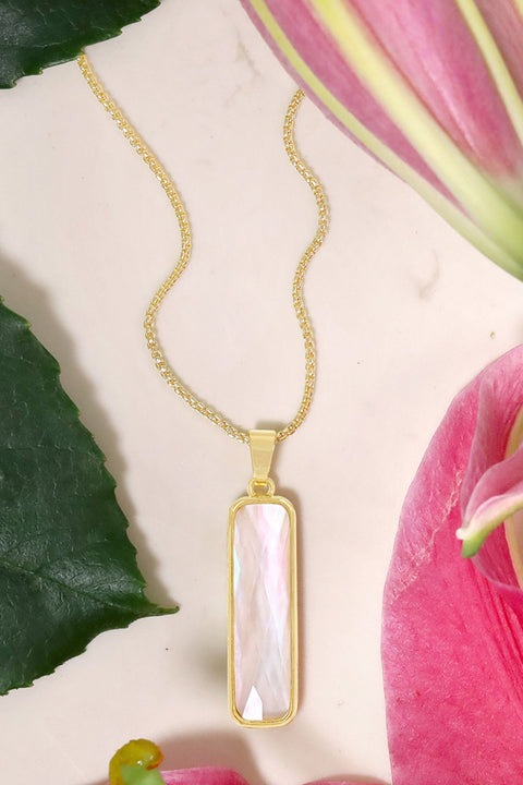 Mother Of Pearl & Quartz Rectangle Necklace - GF