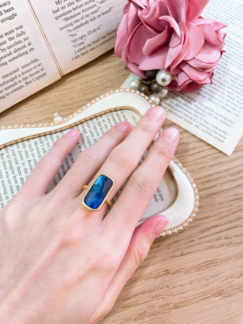 Labradorite Doublet Rectangle Ring - GF