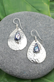 Abalone Hammered Drop Earrings - SF