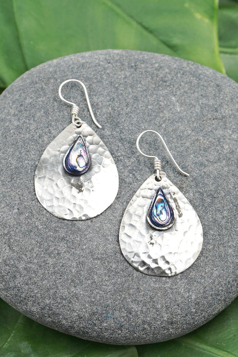 Abalone Hammered Drop Earrings - SF