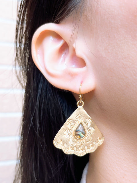Abalone Bali Style Fan Earrings - GF