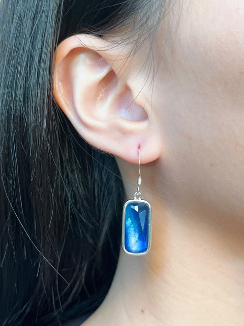 Labradorite Doublet Rectangle Drop Earrings - SF