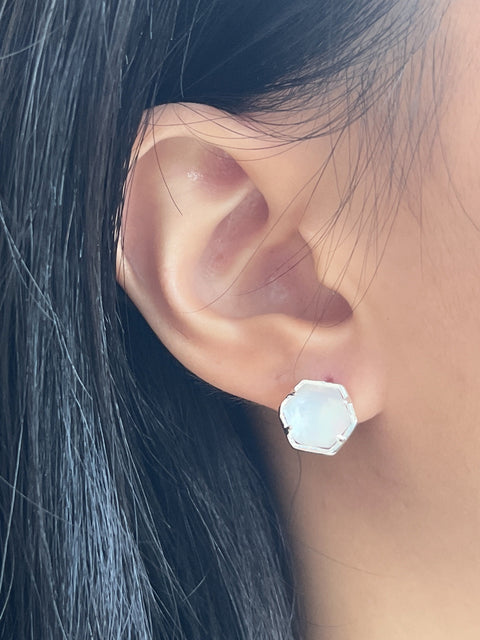 Mother Of Pearl Hexagon Post Earrings - SF