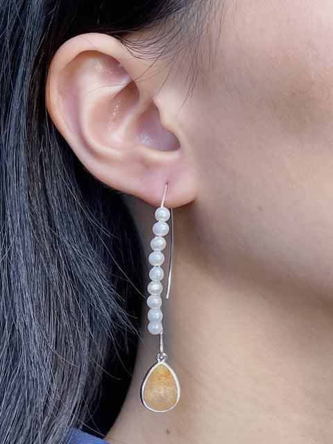 Lily Fossil & Sterling Silver Threader Earrings - SS