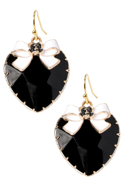Black Crystal Heart Dangle Earrings - BR