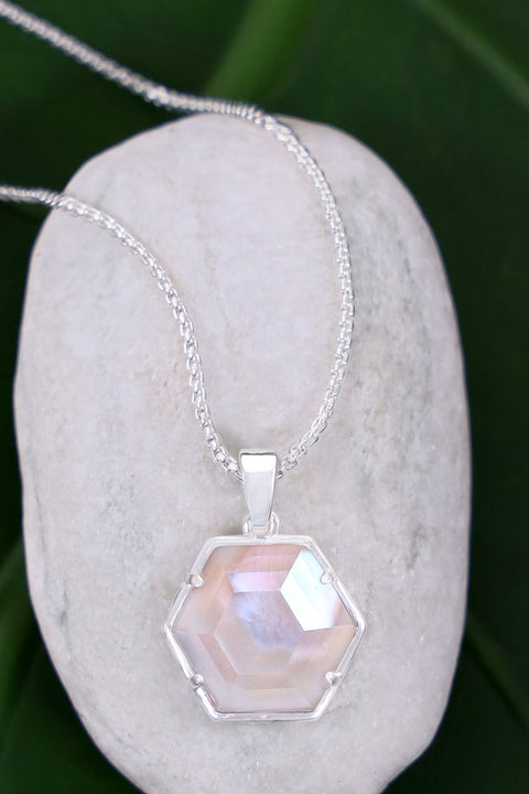 Mother Of Pearl Hexagon Pendant Necklace - SF