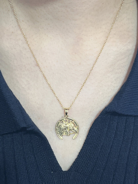 Horses Drop Pendant Necklace - GF
