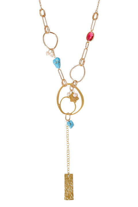 Raspberry Crystal & Turquoise Statement Necklace - GP
