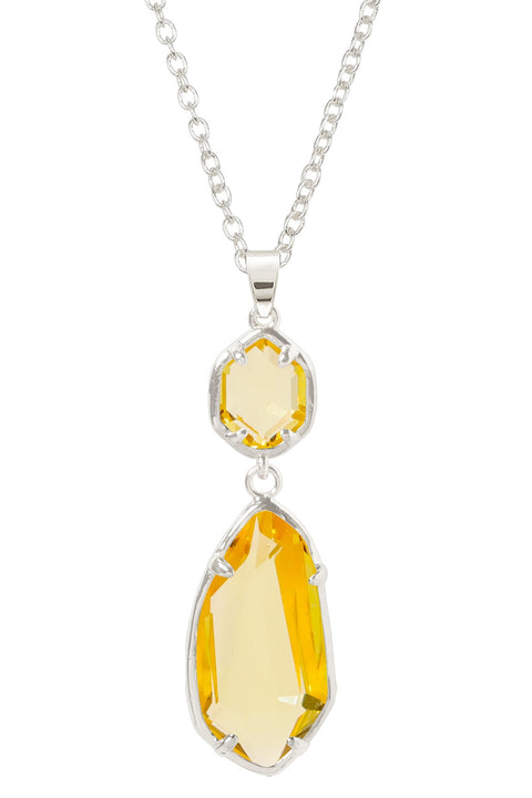 Yellow Crystal Hanging Pendant Necklace - SF