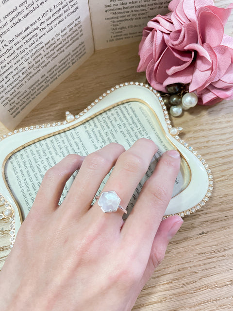 Mother Of Pearl Quartz Hexagon Ring - SF
