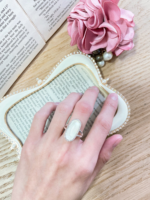 Mother Of Pearl Quartz Halo Ring - SF