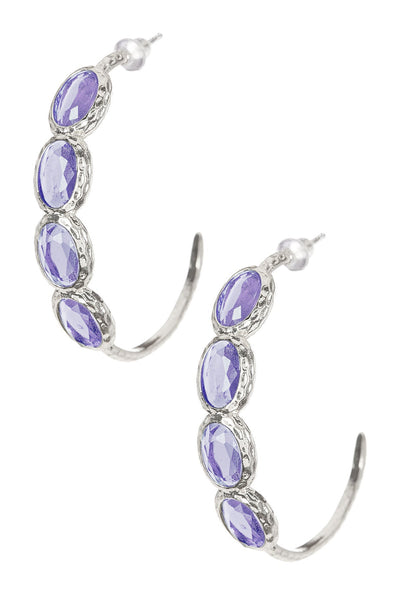 Lavender Crystal Faceted Victorian Hoop Earrings - SF