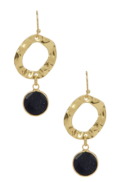 Lapis & Hammered Hoop Drop Earrings - GF