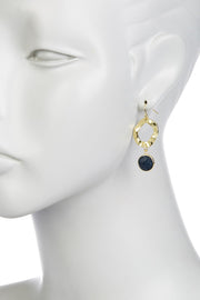 Lapis & Hammered Hoop Drop Earrings - GF