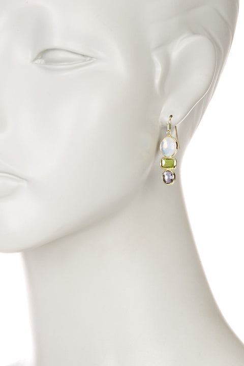 Moonstone Crystal & Peridot Crystal Drop Earrings - GF