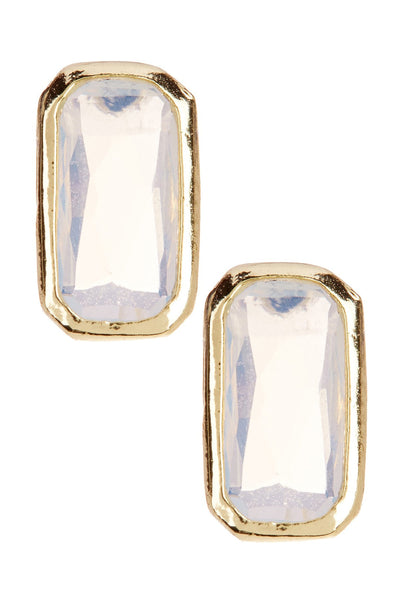Moonstone Crystal Rectangle Stud Earrings - GF