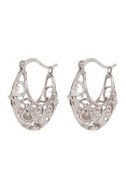 Floral Filigree Lever Back Hoop Earrings - SF