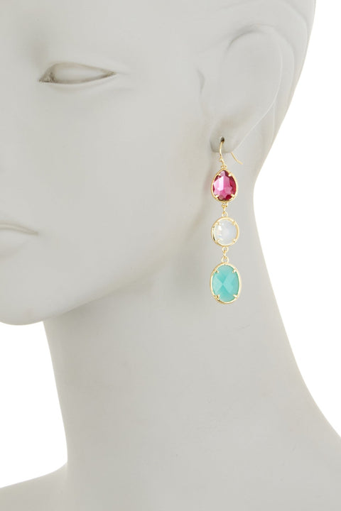 Amazonite Crystal & Raspberry Crystal Drop Earrings - GF