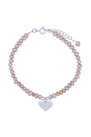 Sterling Silver & Freshwater Pearl Heart Charm Bracelet - SS