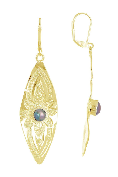 Freshwater Pearl Hammered Drop Earrings - GF