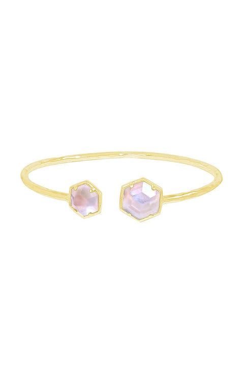 Mother Of Pearl Quartz Hexagon Cuff Bracelet - GF