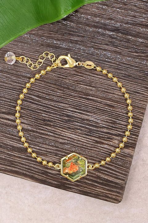 Unakite Beaded Charm Bracelet - GF