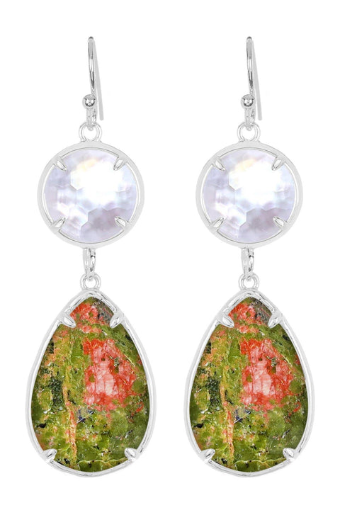 Unakite With Pearl Drop Earrings - SF