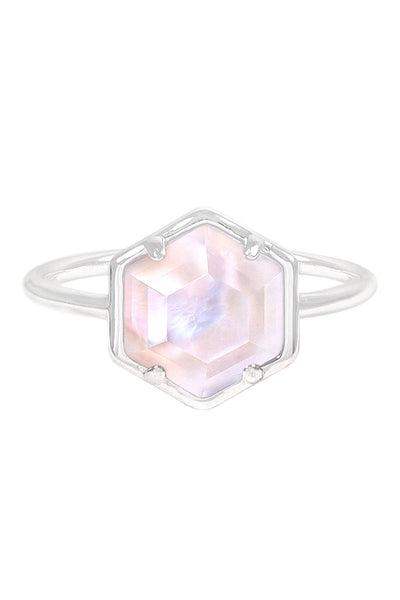 Mother Of Pearl Quartz Hexagon Ring - SF