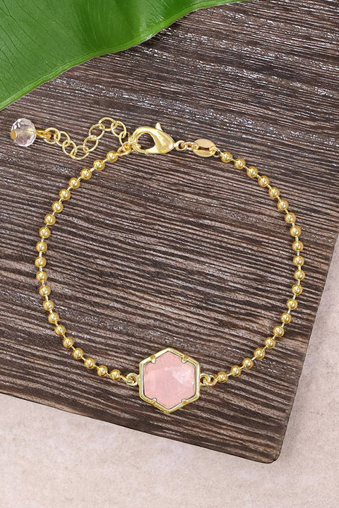 Rose Quartz Beaded Charm Bracelet - GF
