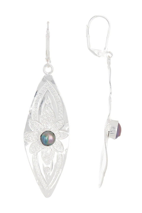 Freshwater Pearl Hammered Drop Earrings - SF