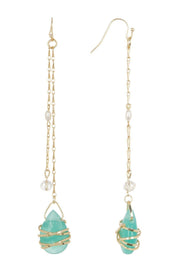 Amazonite Crystal Drop Earrings In Gold - GF