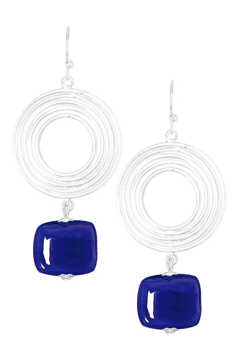 Blue Murano Glass & Swirl Disc Drop Earrings - SF